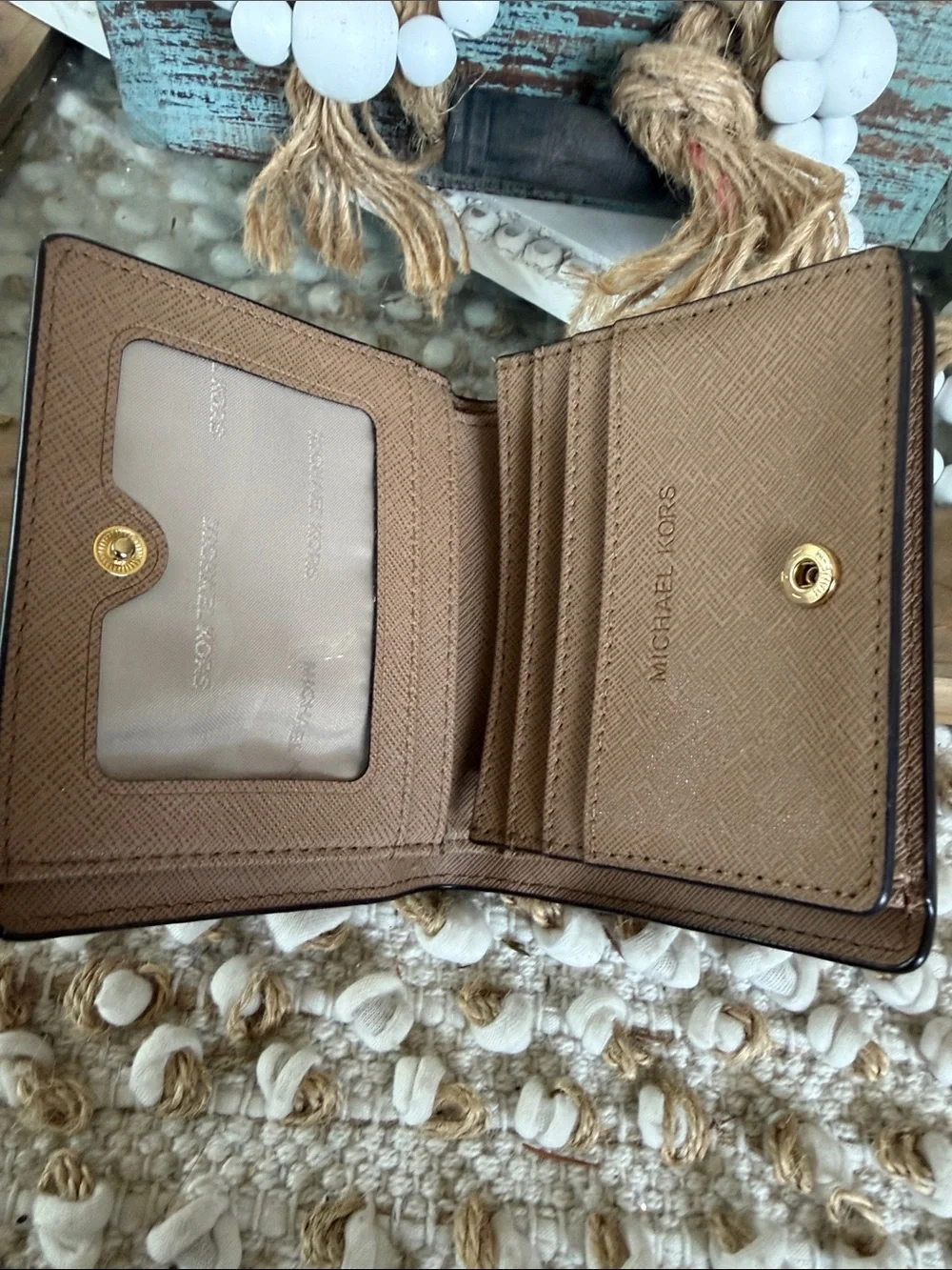 Michael Kors Pebbled Leather Wallet in Wine Red with Gold Logo